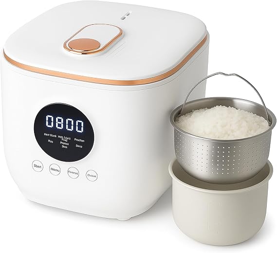 Electric Rice Cooker Low Sugar 3L Smart Carb Reducing Rice Cooker with Steamer Basket, Ceramic Inner Pot & Stainless Steel Filter, Compact Pressure Cooker for Healthy Cooking, 1-4 People