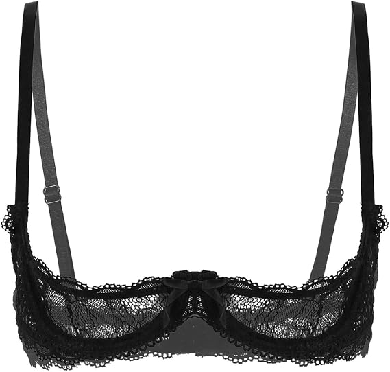 Womens Sexy 1/4 Cups Sheer Lace Bra Lingerie Bare Exposed Breast Underwire Push Up Bra Tops