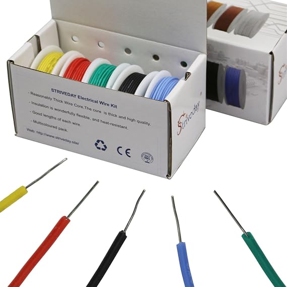 22 AWG Silicone Wire Kit - 5 Color 19.6ft Tinned Copper Solid Core Hook Up Wire (300V,60C~200C) for Electronics/RC/Auto/LED