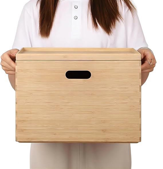 BAMOTTO CRAFTBAMBOO Large Lidded Bamboo Storage Bin 14.6x10.2x9.6