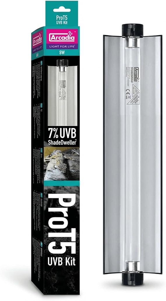 Arcadia T5 UVB Reptile Light Fixture Kit 12" Long 8 Watts 7% UVB ShadeDweller Complete UVB Light for Reptiles, Turtles, Snake, Bearded Dragon Lamp, Long Lasting Easy to Use Professional Lighting