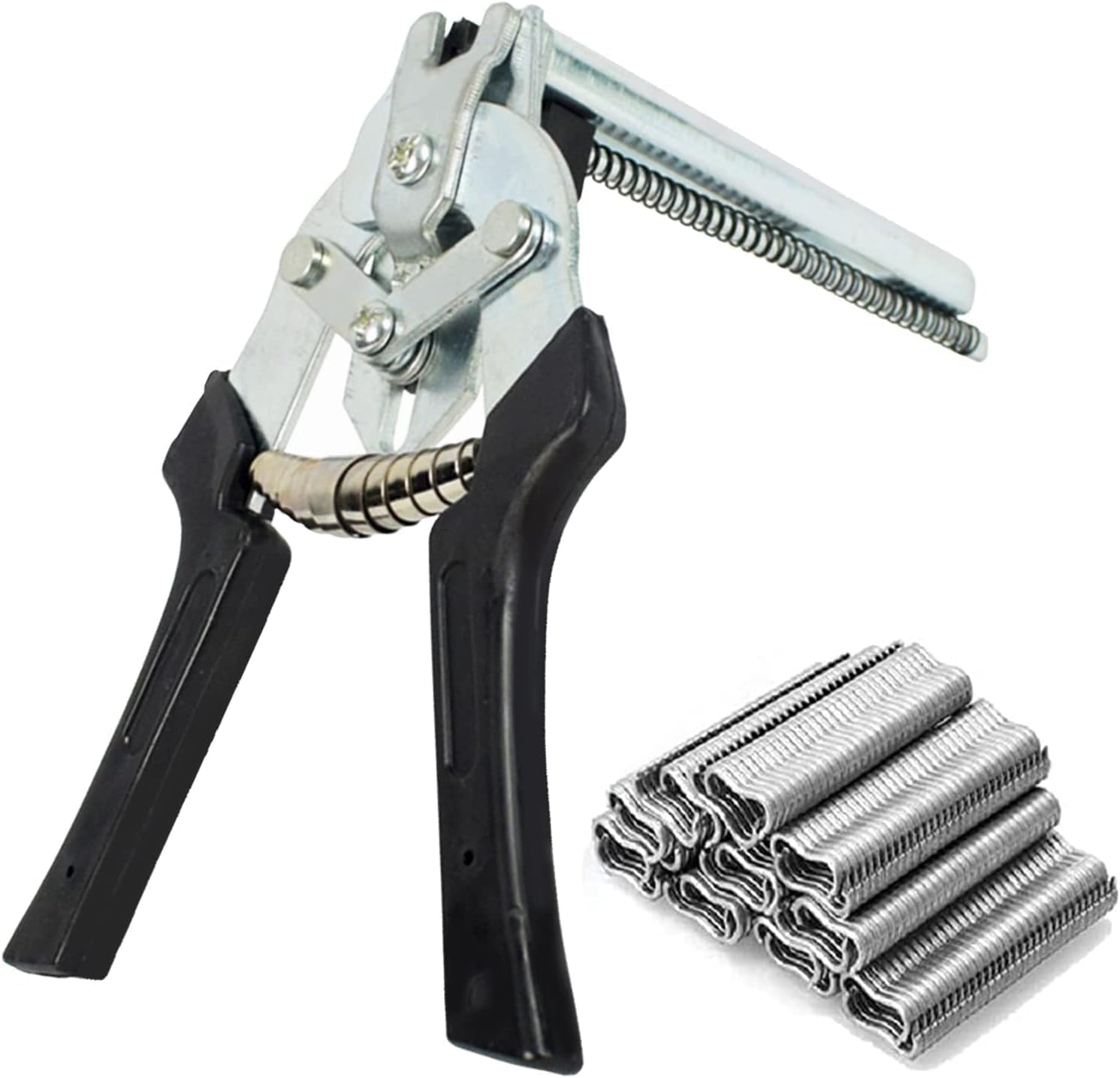 Type M Nail Ring Pliers,Stainless Snap Ring Pliers Set with 1200 Pcs of Galvanized Steel Nails,Multifunction Hog Rings Pliers Kit,For hog fence chicken coop poultry fencing wire mesh (Black)