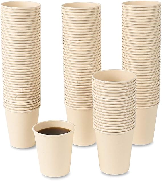 8 oz Disposable Light Brown Paper Coffee Cups Bamboo Fiber 160 Pack