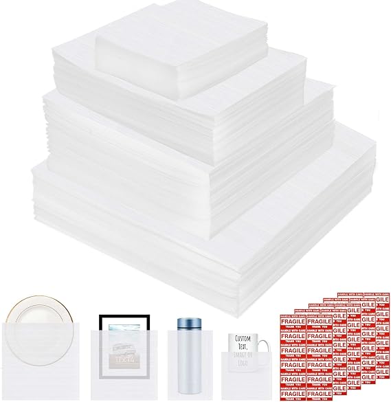 500pcs Cushioning Foam Pouches Moving Supplies, 4 Sizes (12x12inch,12x12inch sheets,12x7.5inch,7.5x7.5inch) Use Packing Supplies for Moving,