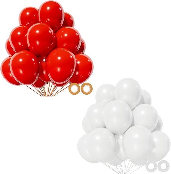 110Pcs 12 inch Red Balloons and 110 Pcs 12 inch White Balloons for Birthday Valentine's Day Wedding Engagement Bridal Shower Party Decorations
