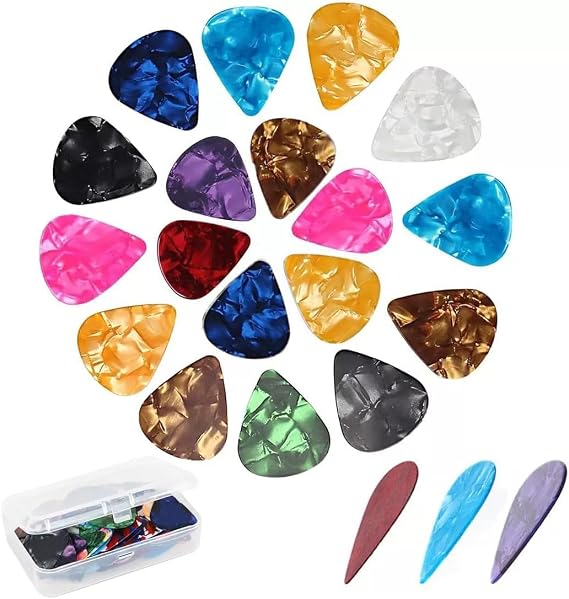 30PCS Guitar Picks - Celluloid Plectrums - Assorted Thickness 0.46mm 0.71mm 0.96mm - Non-slip guitar Pick Set for Electric Acoustic Bass Guitar - Mixed Colors