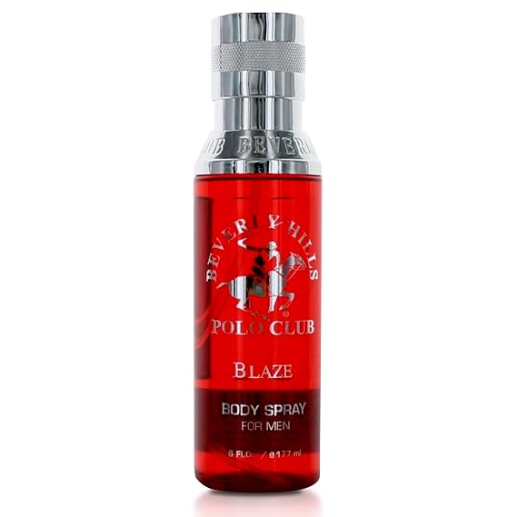Beverly Hills Polo Club Body Spray for Men - BHPC Blaze - Fresh, Earthy with Notes of Cedar & Basil - Long Lasting Body Mist Cologne Scent - Ideal Gift for Him, 6oz