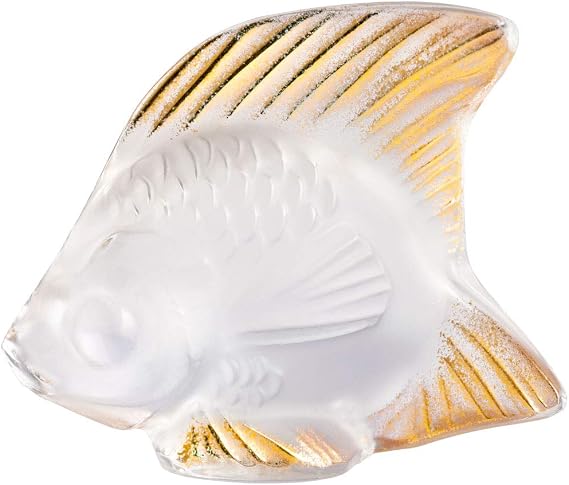 Lalique Crystal Clear and Gold Stamped Fish Sculpture