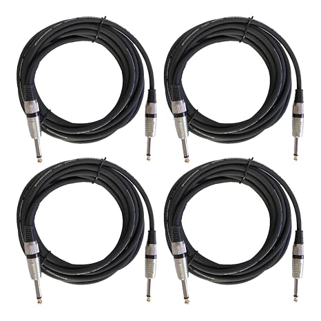 4-Pack 15 Feet Professional 1/4" to 1/4" Speaker Cables, 12 Gauge AWG 2-Conductor 1/4 Male Inch Heavy Duty Audio Amplifier Cord Wire, 4Pcs
