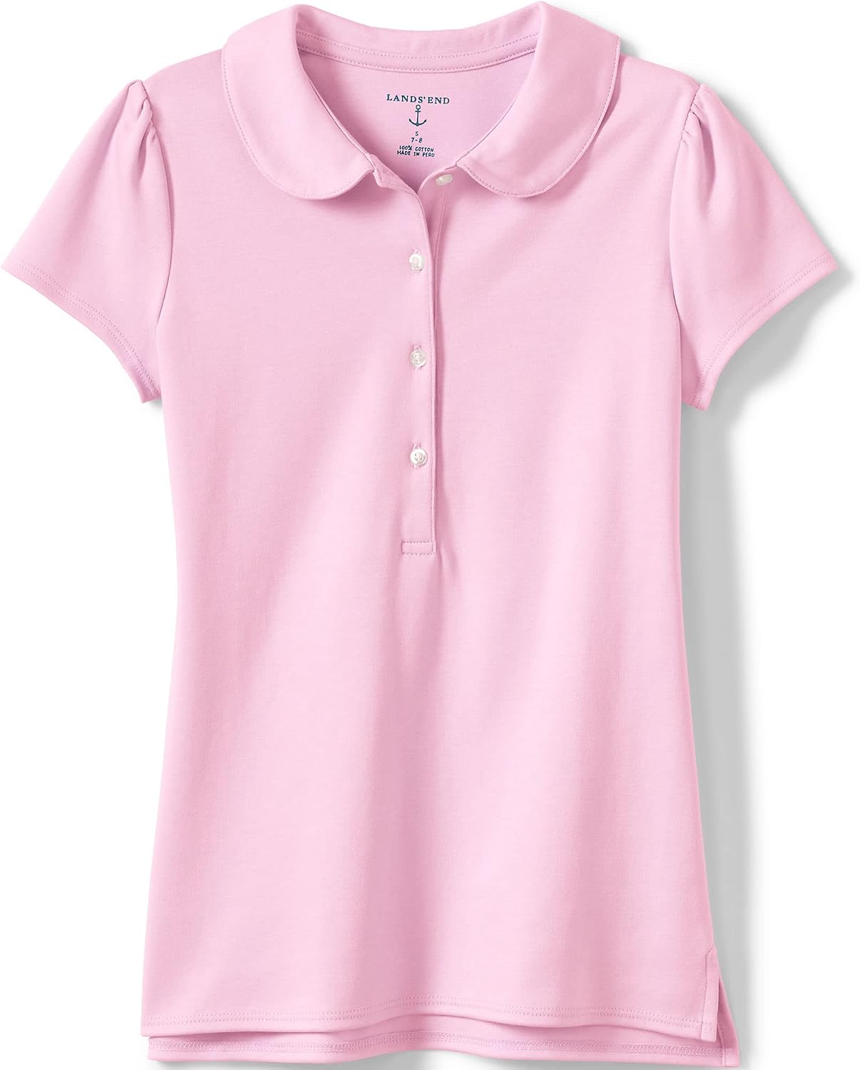 Lands End Girls Short Sleeve Peter Pan Collar Polo Shirt