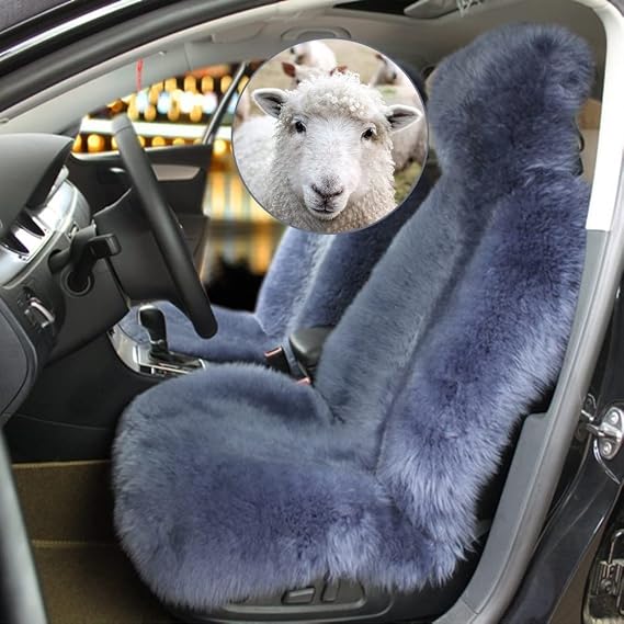 Real Genuine Sheepskin Seat Covers For Cars SUV Trucks Van RV Front Seats Sheepskin Car Seat Covers Sheepskin Automotive Seat Covers Fuzzy Fleece Fur Car Seat Covers Blue Grey Universal (1 PCS)