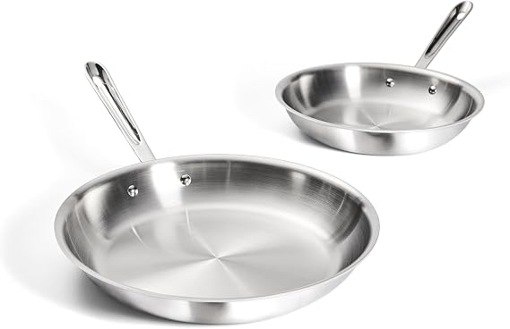 All-Clad D3 Stainless Steel 10 and 12 inch Frying Pans Set - Made in the USA- The Original Bonded Professional Cookware- Oven Safe & Induction Compatible