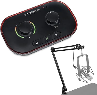 Focusrite Vocaster One Podcast Interface for Solo Content Creators, Bundle with H&A Broadcast Arm
