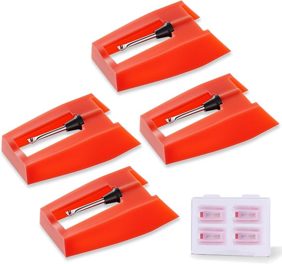 4-Pack Ruby Record Player Replacement Needles for Crosley & Victrola | Easy installation, 4 ruby needles and clear storage box for select Crosley, Victrola and ION players; ceramic cartridges only