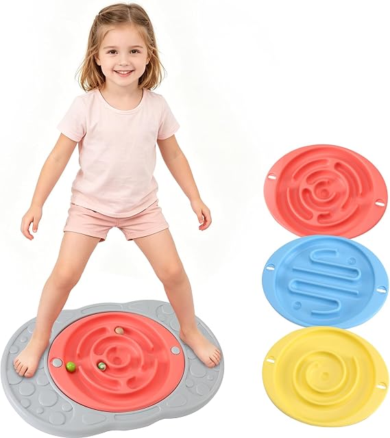 Balance Board with Maze for Kids, Labyrinth Wobble Board Rocking Seesaw Sensory Training with 2 Balls & 2 Replacement Labyrinth Disks, Non-Slip Pedals Indoor Outdoor for Boys Girls