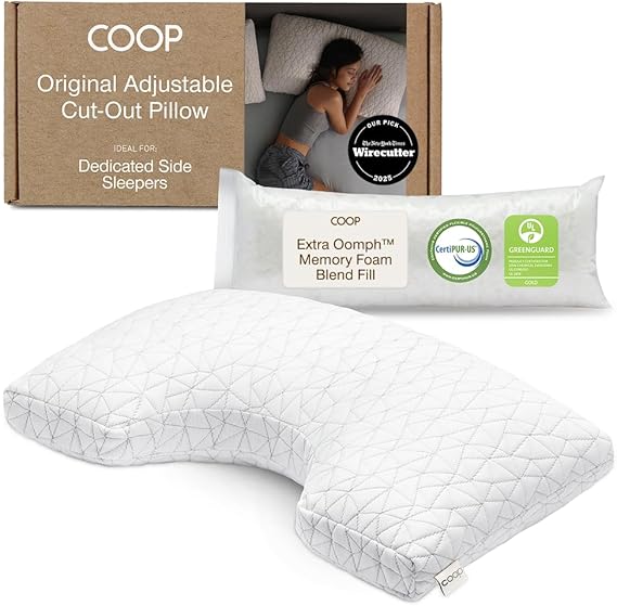 Coop Home Goods Original Cut-Out Adjustable Pillow, Queen Size Bed Pillows for Neck & Head Support, Memory Foam Pillows - Medium Firm for Side Sleeper, CertiPUR-US/GREENGUARD Gold