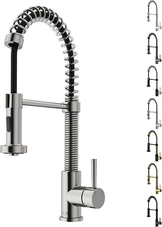 VIGO Edison 19'' H Single Handle Pull-Down Sprayer Kitchen Faucet in Stainless Steel-VG02001ST