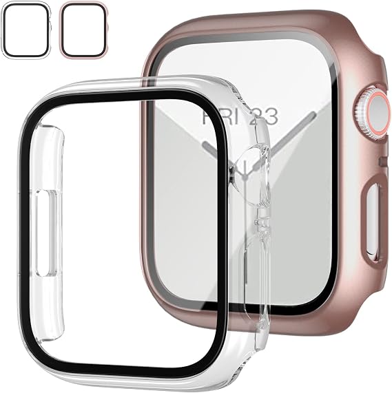 JZK Screen Protector for Apple Watch Series 6/5/4/SE 40mm,Rose Gold+Clear