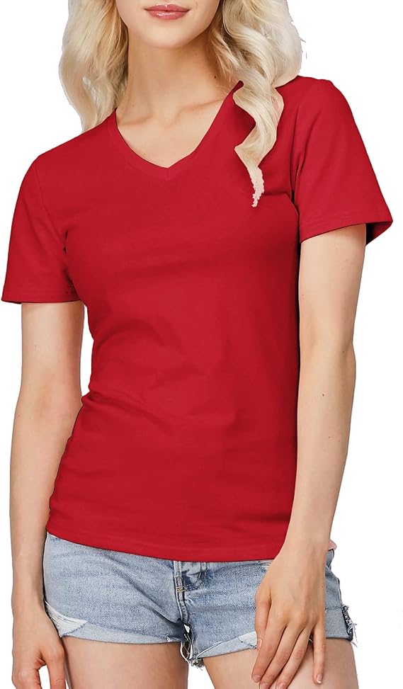 H2H Womens Slim Fit Tshirt Cotton Blended Short Sleeve with Various Neck Type (Crew Neck, V Neck)