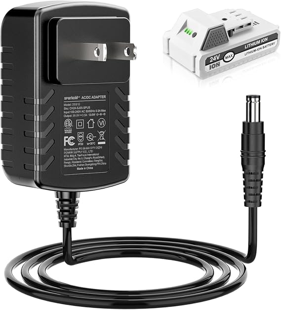 Quick Charge for Snow Joe & Sun Joe 24V Battery, 24VCHRG-QC iON+ Charger for iBAT24 & 24VBAT Series Batteries, iBAT24-LT, iBAT24-XR, 24VBAT-LTE, 24VBAT-XR AC Adapter