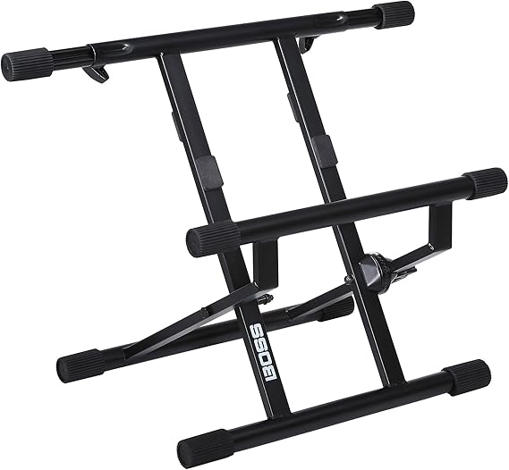 BOSS BAS-1 Adjustable Rearward Tilted Amplifier Stand with Telescopic Arms for Open and Closed Guitar Combo Amplifiers Folds Flat for Storage and Transport