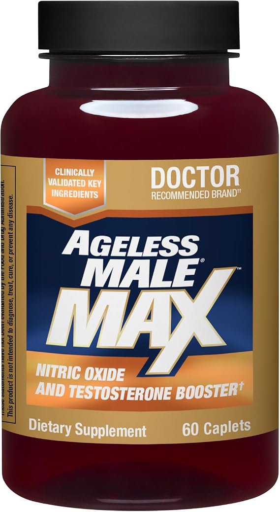 Ageless Male Max Total Testosterone Booster and Nitric Oxide for Men, 60ct