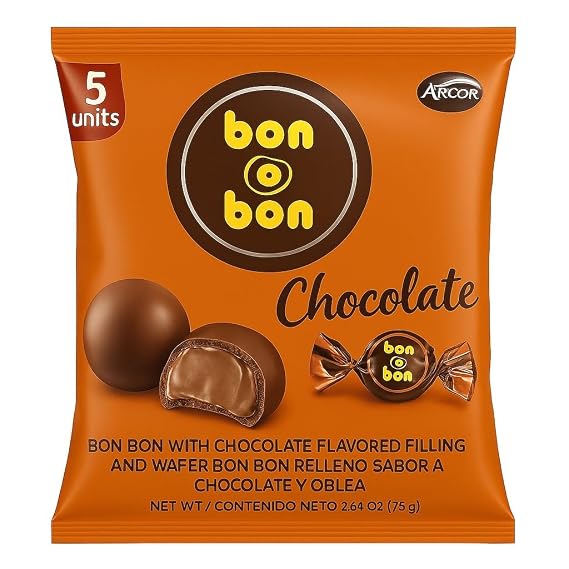Bon o Bon Original Peanut Cream Filled Chocolate Bonbons - 5 Units Pack - Creamy Peanut Center, Smooth Coating, Individually Wrapped Candy, Imported Snack Treat