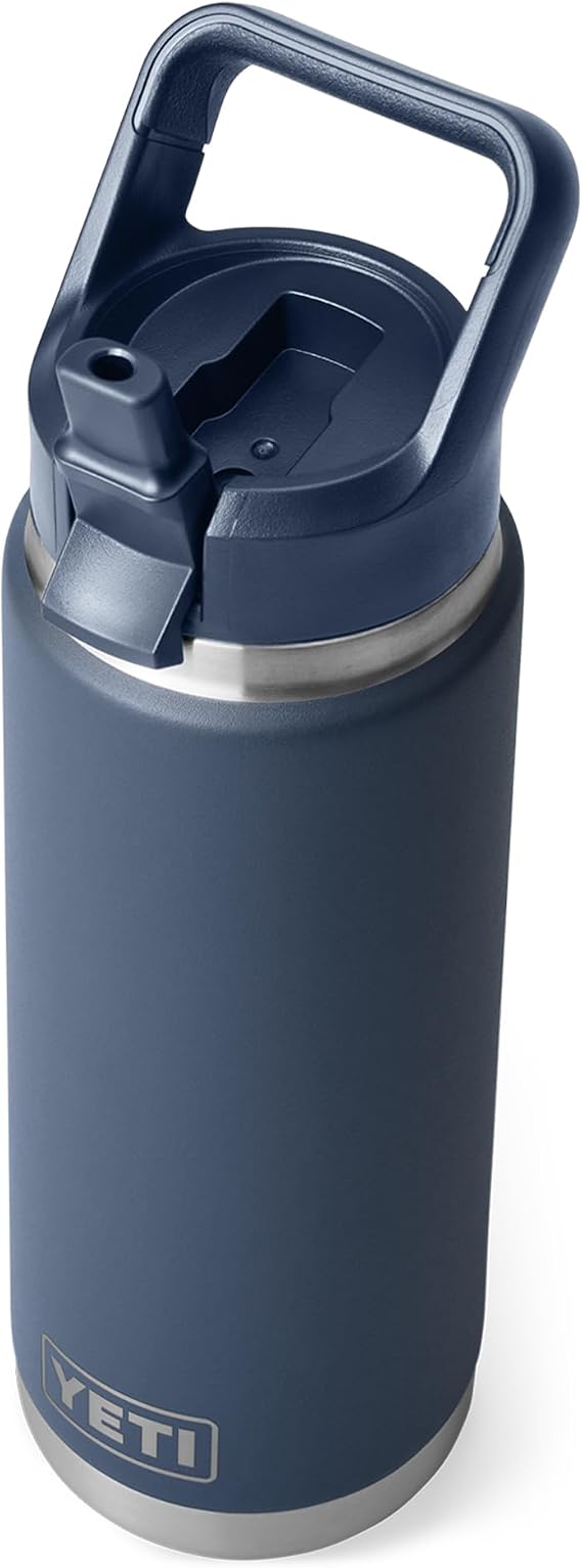 YETI Rambler 26 oz (769 ml) Stainless Steel Water Bottle with Straw Cap (Navy) – Insulated Drinks Bottle with 100% Leakproof Straw Cap –