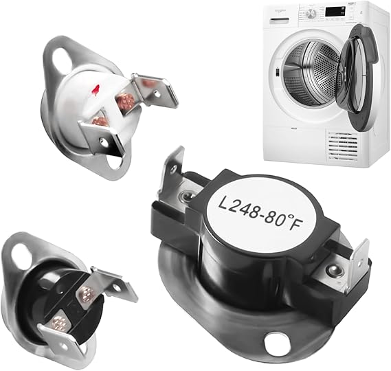 LA-1053 Dryer Thermal Fuse Kit with Thermostat 53-1182 & 53-0771 L248-80F, Compatible with Whirlpool Maytag Crosley Magic Chef, Replaces LA1053, 53-0261, 53-1133, 53-1526, AP4242472