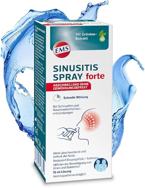 Ems Sinusitis Spray forte/natürlich wirkendes Nasenspray bei Schnupfen und Nasennebenhöhlenentzündung / 15 ml