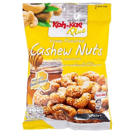 Koh-Kae Plus Brand, Cashew Nuts With Sesame, Honey Roasted 30g X 3 Packs
