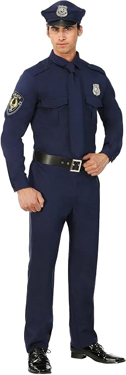 Fun Costumes Adult Police Officer Halloween Costume, Men's Cop Uniform With Shirt, Pants, Belt, Necktie, Hat, Badges