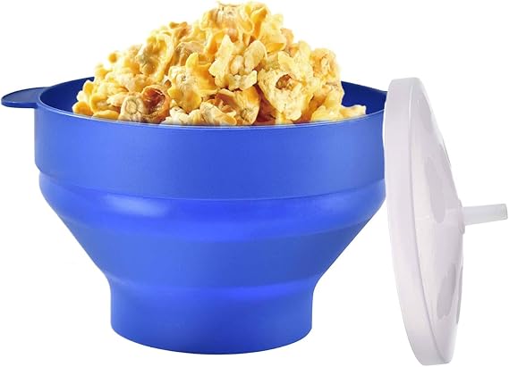 Popcorn Maker Microwave Bowl Silicone Maker Bowl, Lid, Reusable | Foldable Practical for Quick Movie Nights, Family Game Nights, Dorm Rooms, Office Breaks, Camping Snacks, Travel
