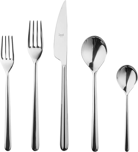 MEPRA 104822020 Linea Ice 20-Piece Durable 18/10 Stainless Steel American Style Flatware Cutlery Set for Fine Dining, Dishwasher Safe, Service for 4