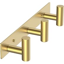 WUIVIUT Heavy Duty Hook Towel Storage, Stainless Steel T-Shaped Coat Hook 11.5 Inch Triple Hooks for Wall Mounted, 29.5cm Door Hangers for Bathroom & Towels (Gold, 3 Hooks)
