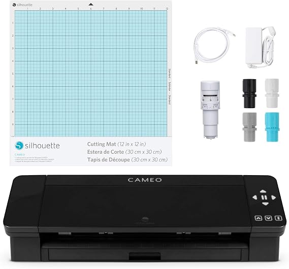 Silhouette Cameo 4 with Bluetooth, 12x12 Cutting mat, AutoBlade 2, 100 Designs and Silhouette Studio Software - Black Edition