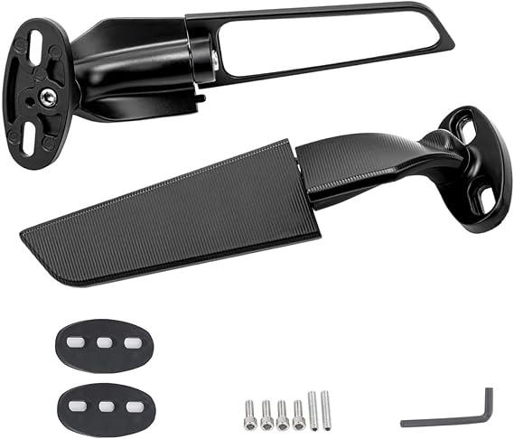 Motorcycle Mirrors, 360° Adjustable Stealth Wing Rear View Mirrors, Folding Aerodynamic Motorbike Side Mirrors in Aluminum Alloy, Compatible with Ninja ZX6R ZX10R CBR GSXR (130 * 58mm)