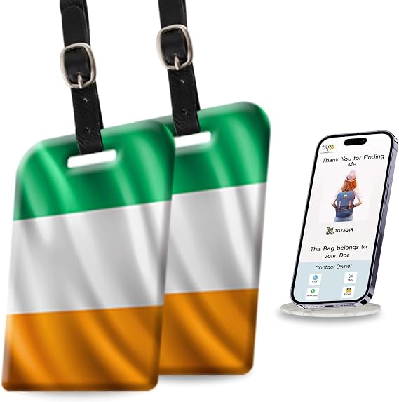 [Pack 2] tag8 Ireland Flag Smart Luggage tag |Trendy Luggage tag ID Identification | Suitcase Tag | Fashionable Digital Name tag | Airline Compliant, SITA World Tracer Code Enabled | Gift idea