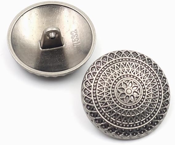10Pcs Clothes Buttons - Retro Metal Sewing Buttons Shank Round Shaped Button Set for Blazer, Suits, Coat, Uniform, Jacket (15mm, Silver)