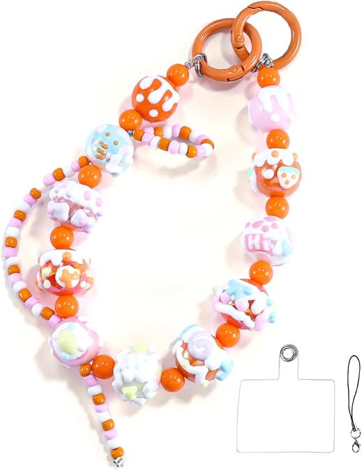 Cute Handpainted Phone Charms Colorful Beaded Phone Charm Strap Hands-free Cellphone Wrist Strap for Women Girl