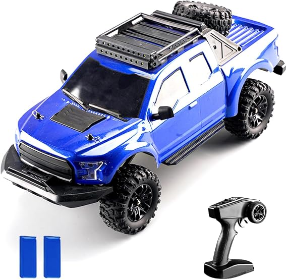 RC Cars High Speed Remote Control Car for Adults, 1:16 Scales 4WD Off Road RC Monster Truck, 2.4GHz All Terrains RC Trucks with LED Lights and 2 Rechargeable Batteries (Blue)