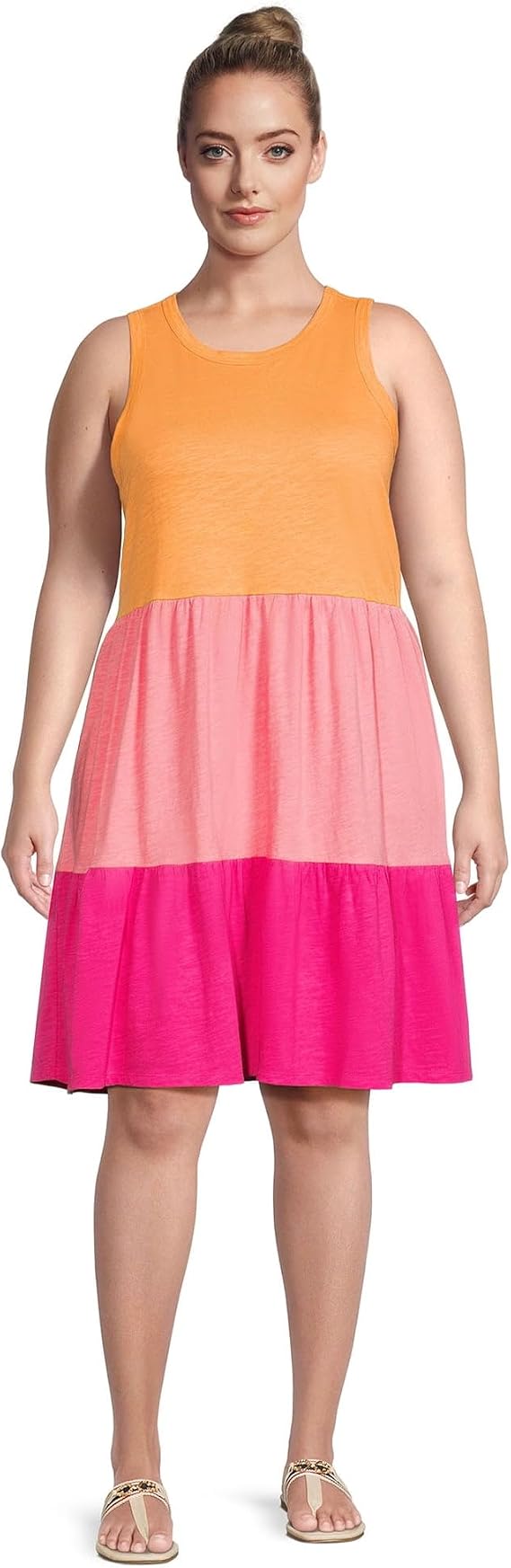 Terra & Sky Coral Rose Women's Plus Size Cotton Tiered Tank Dress