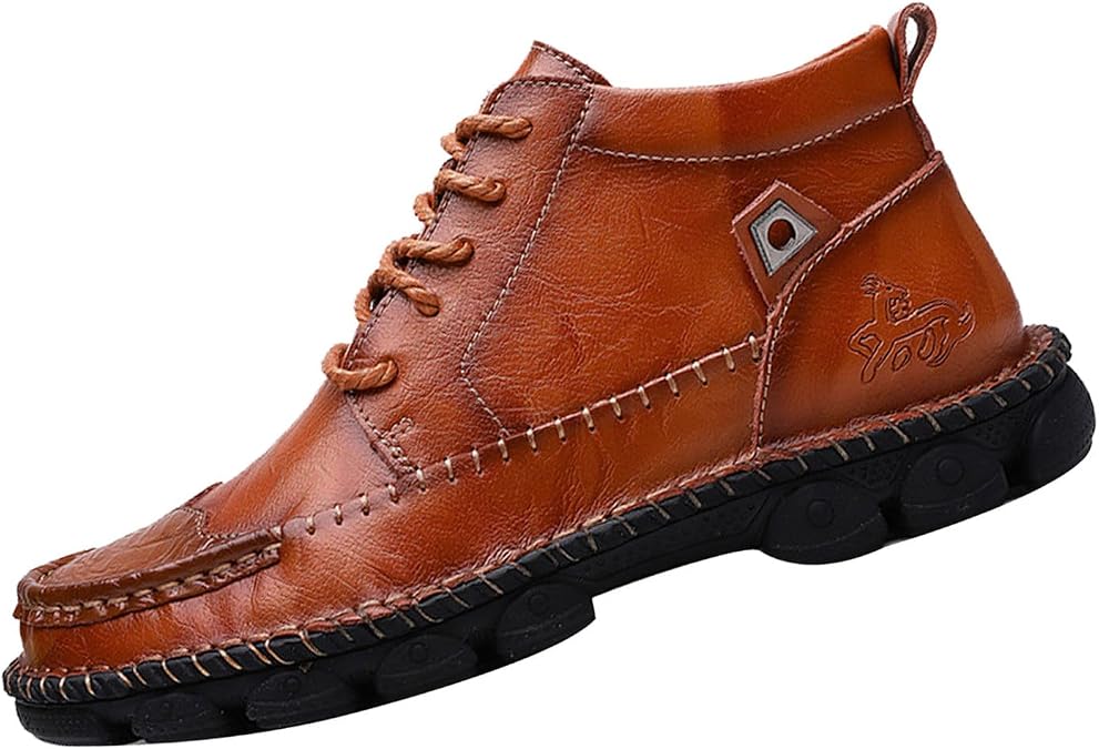 Keilinia Men's Vintage Leather Mid-top Combat Chukka Boots