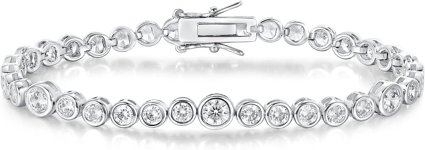 Gemsme Classic Tennis Bracelet for Women and Men -18K White Gold Plated Round Cubic Zirconia Tennis Bracelets 16-17CM
