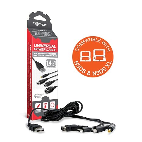 Tomee Universal Power Cable for New Nintendo 2DS XL/ New Nintendo 3DS/ New Nintendo 3DS XL/ Nintendo 2DS/ Nintendo 3DS XL/ Nintendo 3DS/ Nintendo DSi XL/ Nintendo DSi/ Nintendo DS Lite/ Nintendo DS/ Game Boy Advance SP/ PSP 3000 Model/ PSP 2000 Model/ PSP 1000 Model
