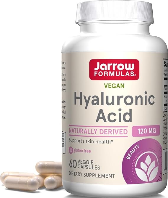 Jarrow Hyaluronic Acid 120 mg, Dietary Supplement, 60 Capsules | Skin Care & Health Support, 60 Veggie Capsules, Up To 30 Day Supply, Supports Healthy Skin And Hydration