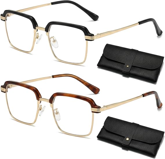 2 Pairs Vision Sync Multifocal Glasses, Auto Focus Glasses, Ideal for Daily Use at Home and Office, For People Seeking Convenient Vision Correction, Black Gold and Brown