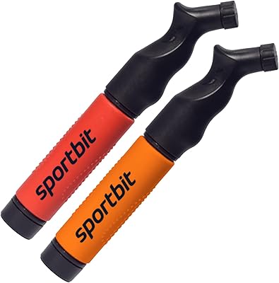 SPORTBIT Duopack Ball Pumps - Push & Pull Inflating System - Great for All Exercise Balls - Volleyball Pump, Basketball Inflator, Football & Soccer Ball Air Pump - Goes with Needles Set, Red  Orange
