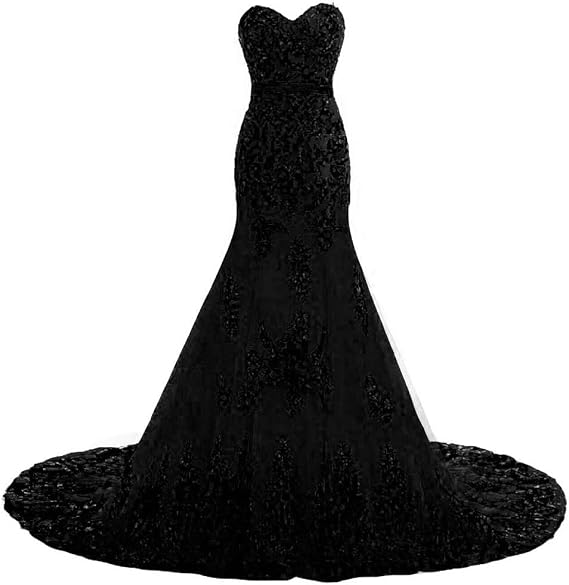 Kivary Long Mermaid Black Lace Vintage Gothic Prom Dress Wedding Evening Gown