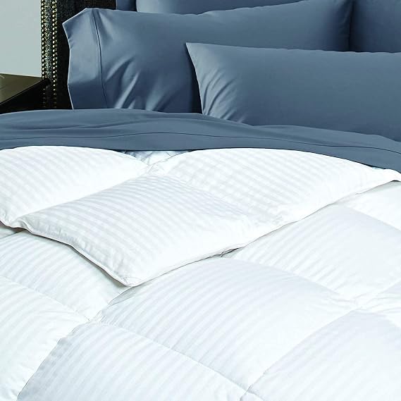 Cuddledown Dreamstead 600 Fill Power Comforter | Soft, Lofty, Cloudlike | European White Down | 100% Cotton Shell, Damask Stripe | Duvet Insert | Hypoallergenic | Handcrafted | RDS & Oeko-TEX